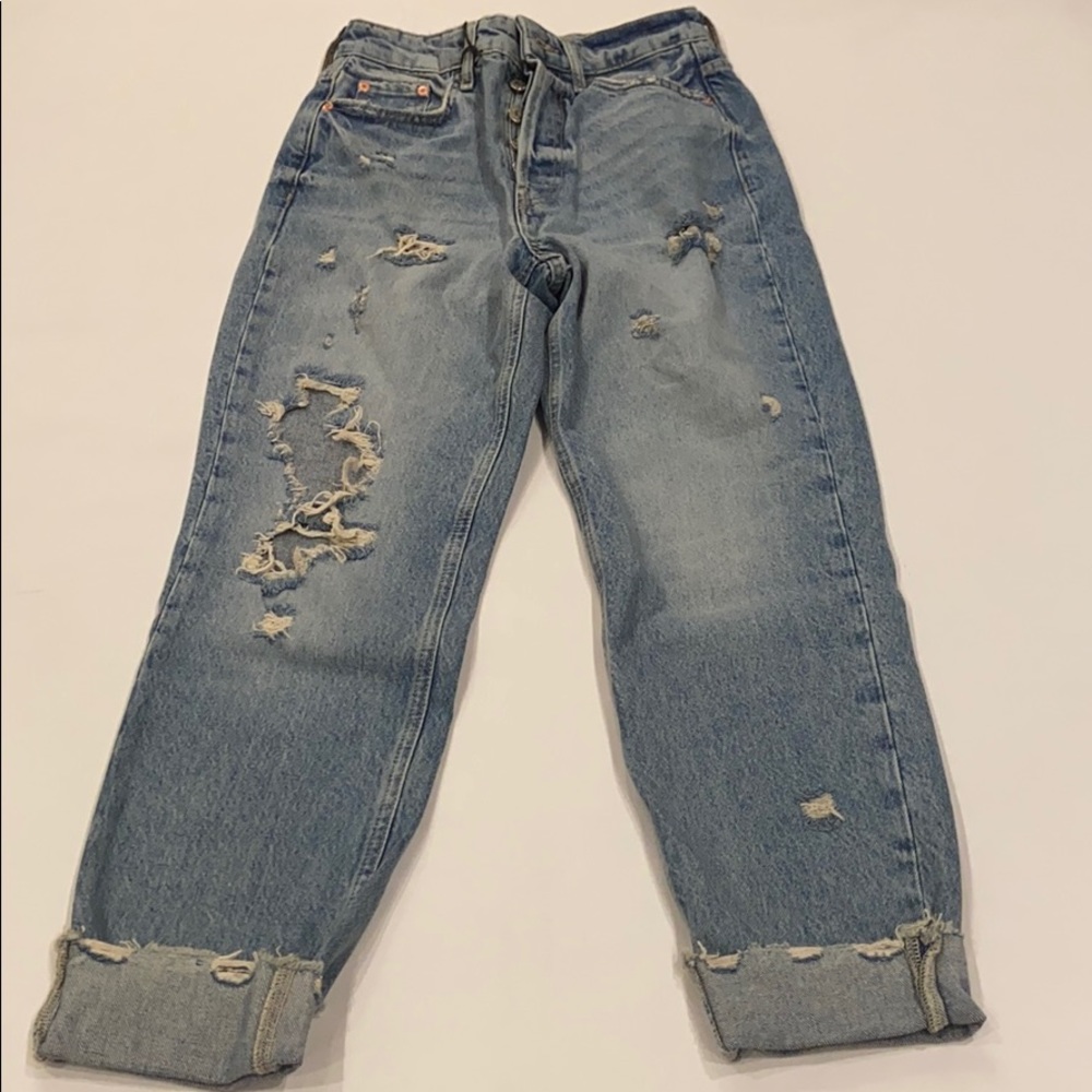 RIVER ISLAND High Rise Ripped Knee Mom Jeans - Picture 3 of 7